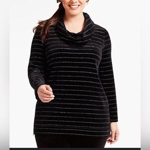 Talbots Velour Cowl Neck Top | Black Shimmer Stripe | Women’s Size 2X